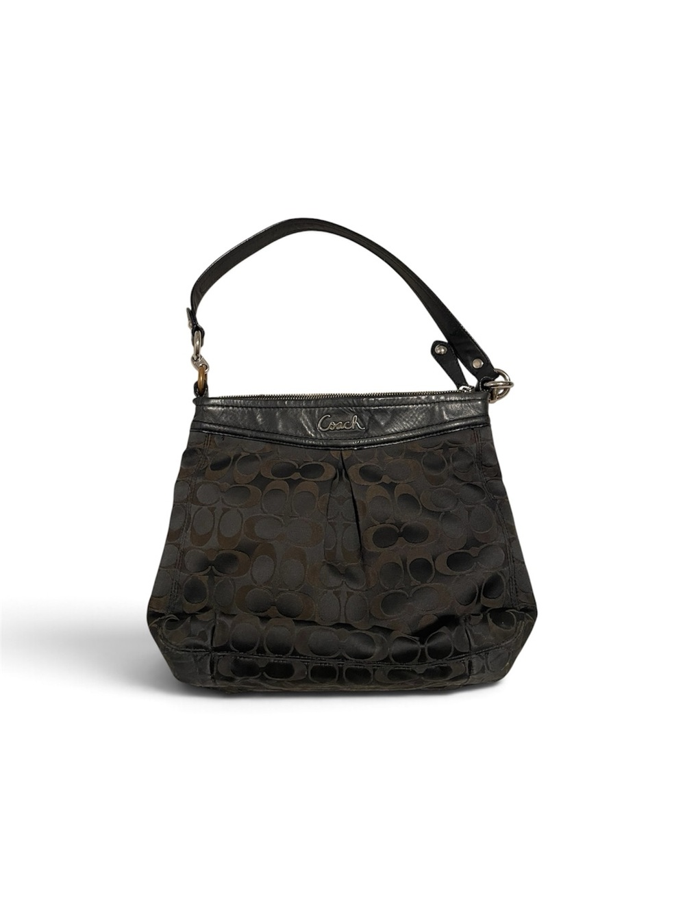 Coach Black and Dark Brown Signature Shoulder Bag